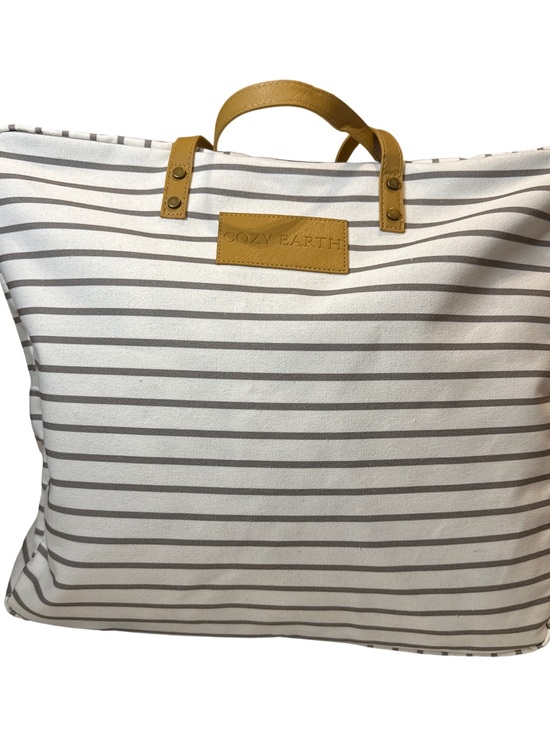 cozy earth Handbags - Cozy Earth Striped Travel Tote in White and Gray with Tan Handles